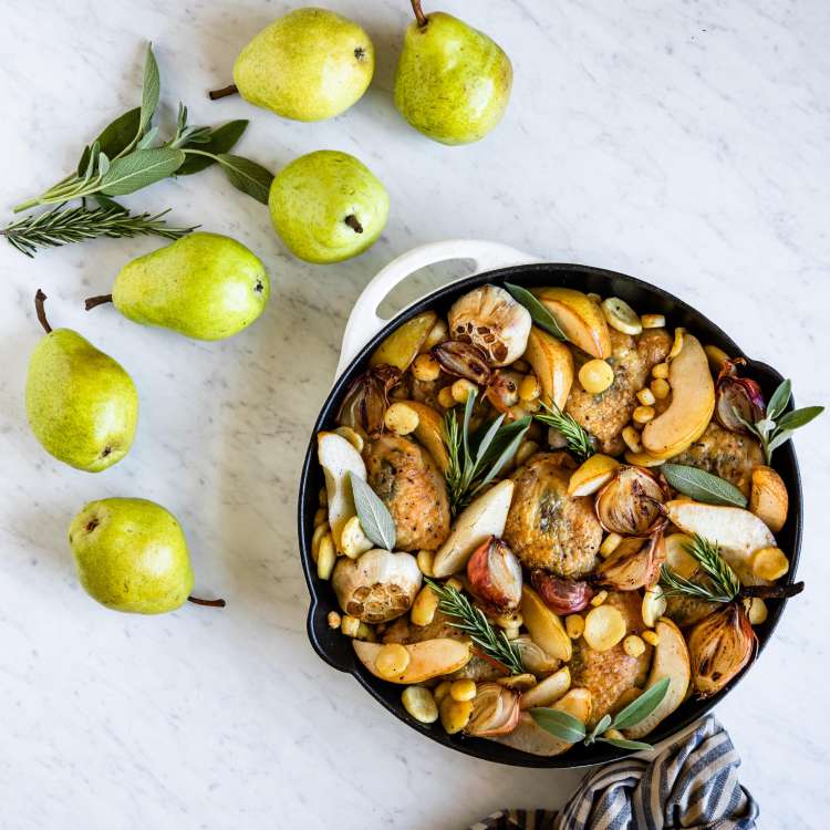 Seared Pork Chops with Granny Smith Apples and Caramelized Onions