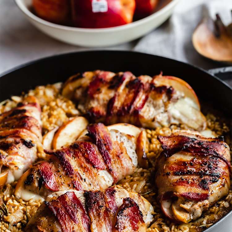 Seared Pork Chops with Granny Smith Apples and Caramelized Onions