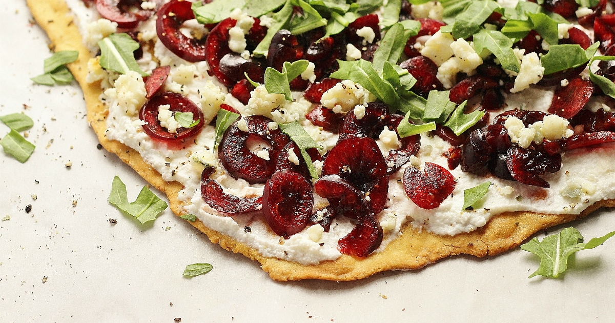 Cherry Flatbread with Ricotta Gorgonzola & Arugula - Superfresh Growers