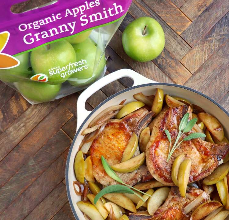 Seared Pork Chops with Granny Smith Apples and Caramelized Onions